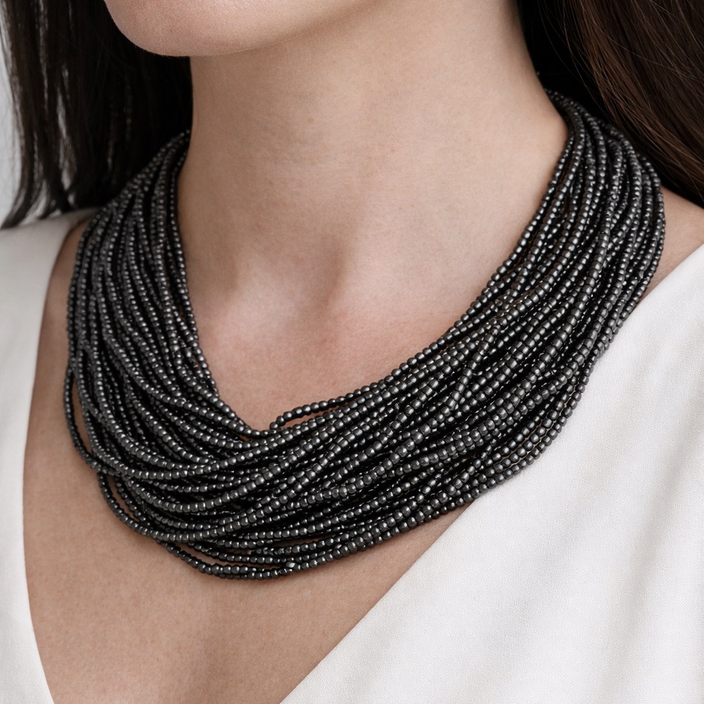 Elegant Black Beaded Necklace